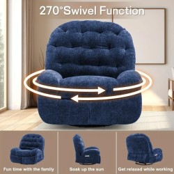 Fauteuil inclinable électrique surdimensionné avec base pivotante et télécommande - Cadre en métal robuste, rembourrage en chenille doux, ports USB (2), poche de rangement - Fauteuil inclinable ergonomique pour adultes, home cinéma, bureau - Assemblage facile requis, confortable, coussin moelleux, confort de qualité supérieure, confortable, amoureux du cinéma