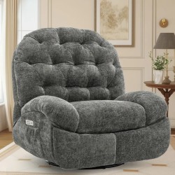 Fauteuil inclinable électrique surdimensionné avec base pivotante et télécommande - Cadre en métal robuste, rembourrage en chenille doux, ports USB (2), poche de rangement - Fauteuil inclinable ergonomique pour adultes, home cinéma, bureau - Assemblage facile requis, confortable, coussin moelleux, confort de qualité supérieure, confortable, amoureux du cinéma