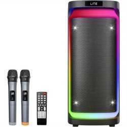 Machine à Karaoké Double Micros avec 2 Subwoofers de 6,5" - Basses Puissantes, Effet Écho, Éclairage RGB pour Maison/Fêtes/Événements - Compatible Smartphones/Tablettes/Ordinateurs Portables - Connexion Plug-and-Play, Système Sonore Fiable, Design Élégant, Haut-parleur Renforcé en Basse, Idéal pour les Amateurs de Musique