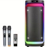 Machine à Karaoké Double Micros avec 2 Subwoofers de 6,5" - Basses Puissantes, Effet Écho, Éclairage RGB pour Maison/Fêtes/Événements - Compatible Smartphones/Tablettes/Ordinateurs Portables - Connexion Plug-and-Play, Système Sonore Fiable, Design Élégant, Haut-parleur Renforcé en Basse, Idéal pour les Amateurs de Musique
