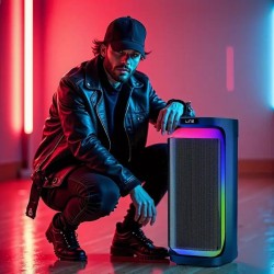 Machine à Karaoké Double Micros avec 2 Subwoofers de 6,5" - Basses Puissantes, Effet Écho, Éclairage RGB pour Maison/Fêtes/Événements - Compatible Smartphones/Tablettes/Ordinateurs Portables - Connexion Plug-and-Play, Système Sonore Fiable, Design Élégant, Haut-parleur Renforcé en Basse, Idéal pour les Amateurs de Musique