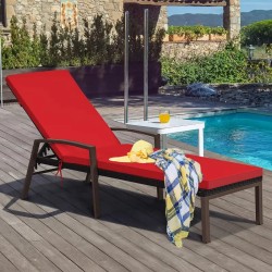 2 Fauteuils de Jardin en Rotin Multigot à Dossier Réglable avec Coussins, Rouge