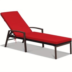 2 Fauteuils de Jardin en Rotin Multigot à Dossier Réglable avec Coussins, Rouge
