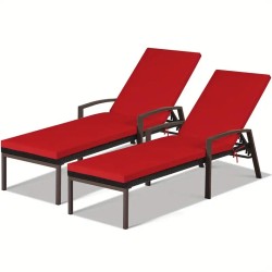 2 Fauteuils de Jardin en Rotin Multigot à Dossier Réglable avec Coussins, Rouge