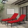 2 Fauteuils de Jardin en Rotin Multigot à Dossier Réglable avec Coussins, Rouge