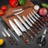 Ensembles de couteaux pour la cuisine, ensemble de 15 couteaux de cuisine en acier inoxydable à haute teneur en carbone avec bloc et aiguiseur, ensembles de couteaux martelés ultra-épais avec triple rivet et manche en bois, adaptés au lave-vaisselle