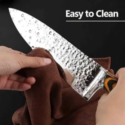 Ensembles de couteaux pour la cuisine, ensemble de 15 couteaux de cuisine en acier inoxydable à haute teneur en carbone avec bloc et aiguiseur, ensembles de couteaux martelés ultra-épais avec triple rivet et manche en bois, adaptés au lave-vaisselle